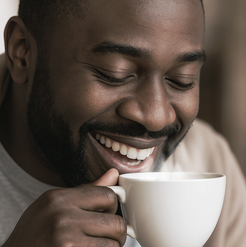 A gentleman enjoying the aromatic scent of freshly brewed coffee